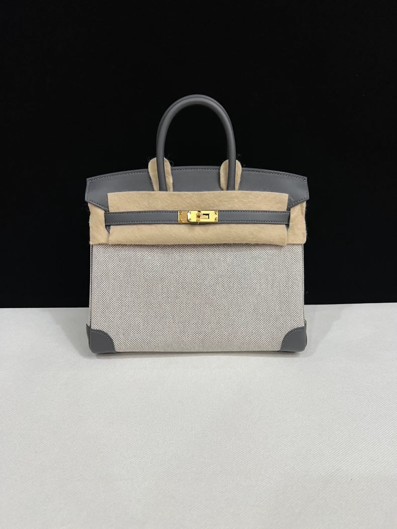 Hermes Birkin 25 Canvas & Grey Swift leather with Gold Hardware - Image 2