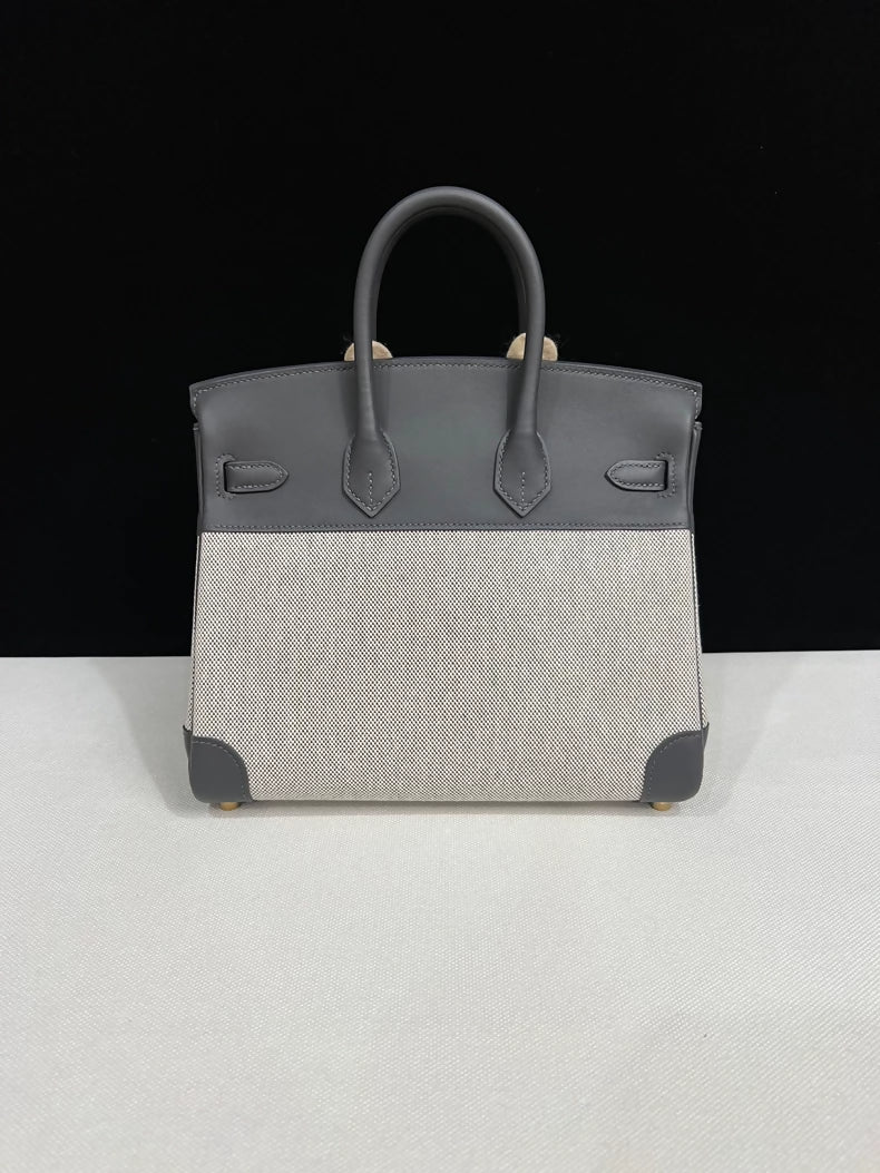 Hermes Birkin 25 Canvas & Grey Swift leather with Gold Hardware - Image 3