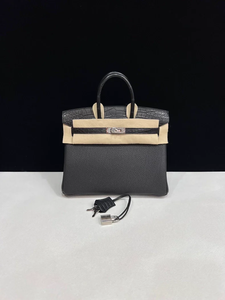 Hermes Birkin 25 Touch black togo matte crocodile leather with palladium hardware