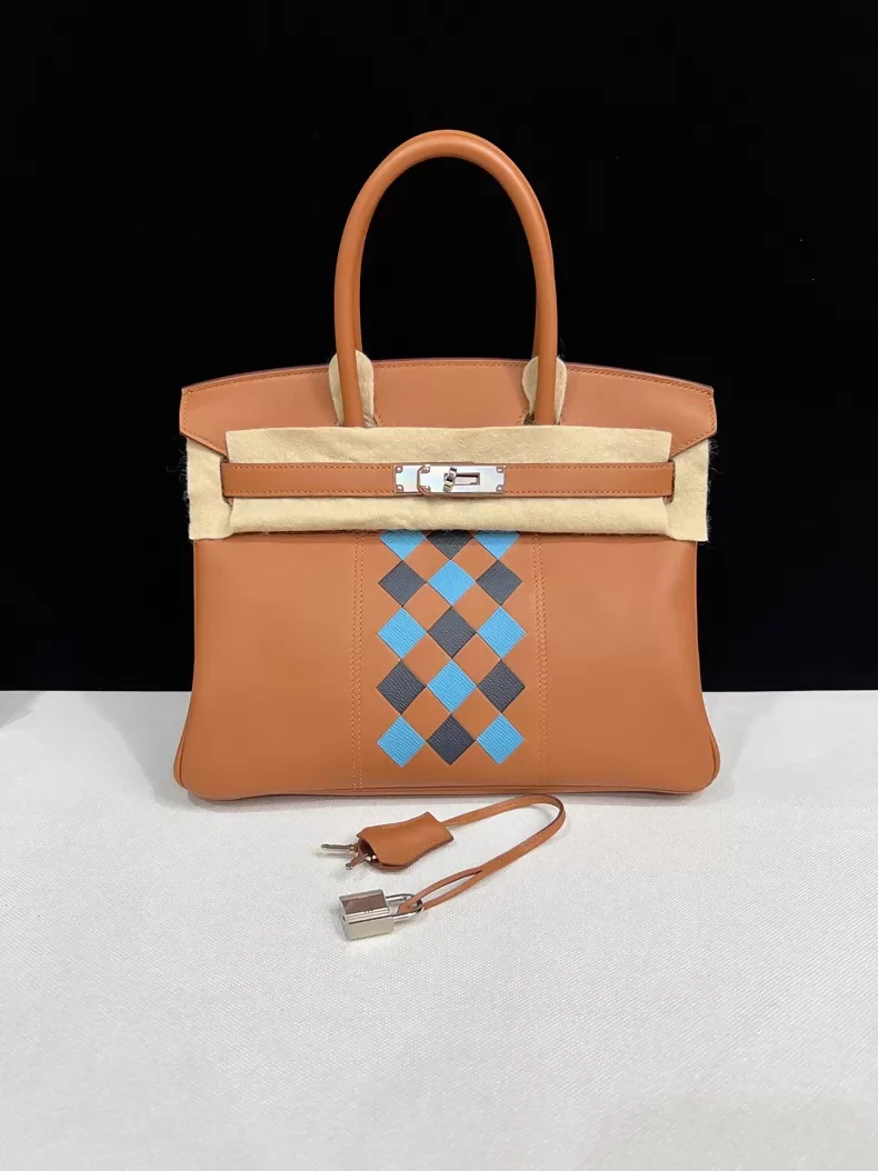 Hermes Birkin 30 Tressage Gold/Bleu du Nord/Bleu Indigo Swift Palladium Hardware