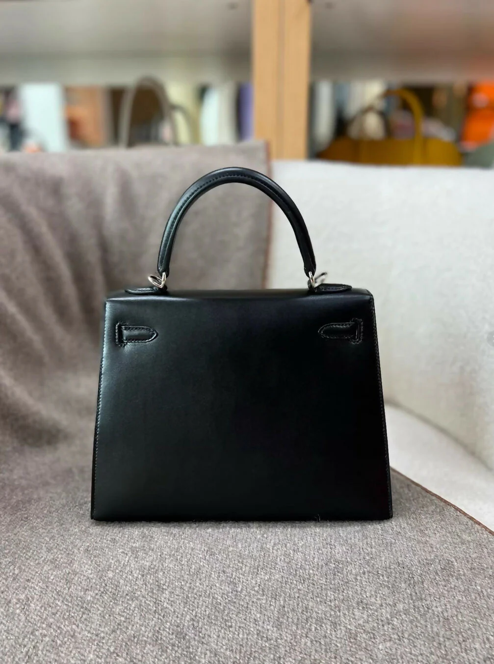 Hermes Kelly bag 25 Sellier Black Tadelakt leather Palladium hardware - Image 3