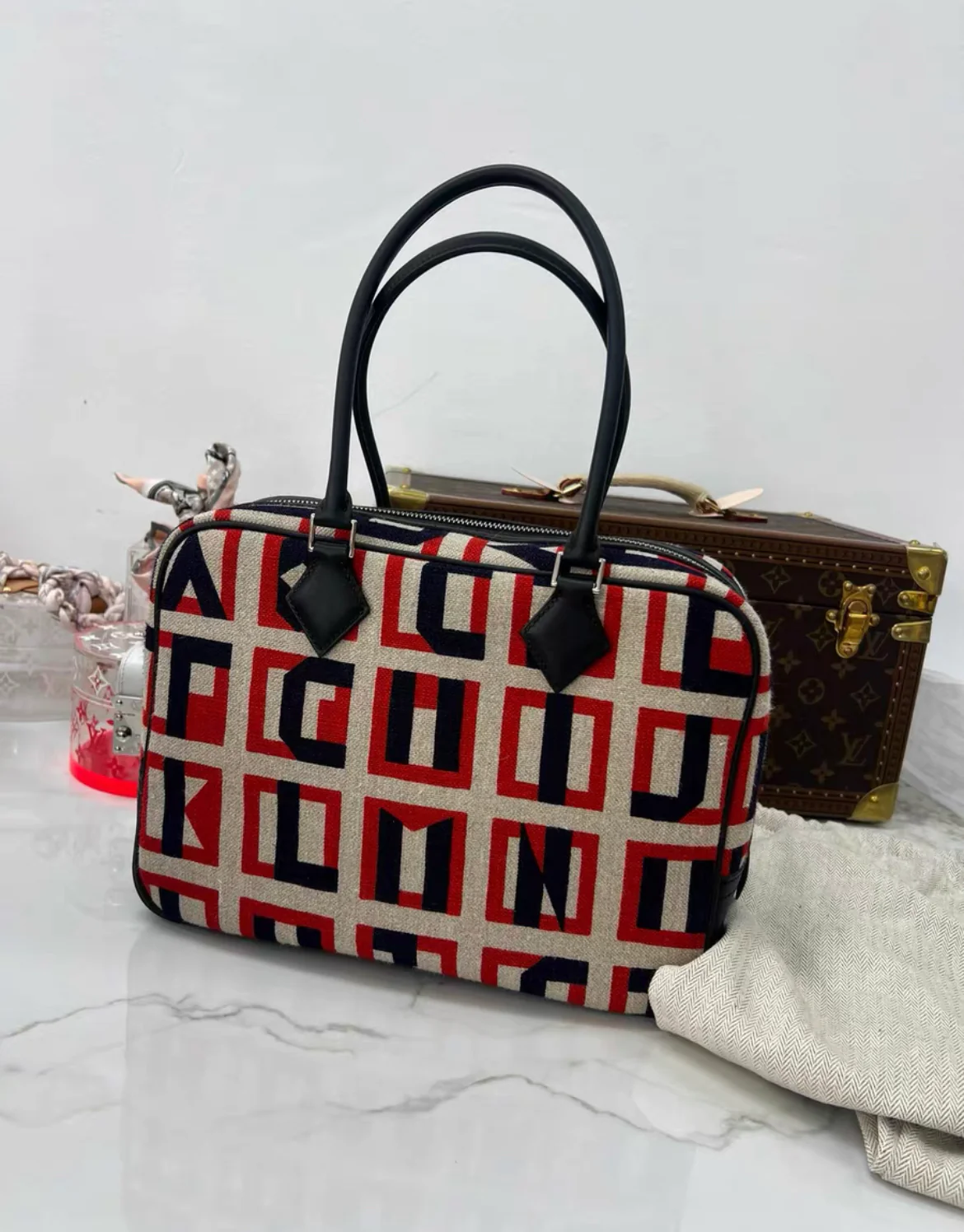 Hermès BLACK SWIFT LEATHER & LETTRES AU CARRÉ TOILE DE CAMP PLUME 28 - Image 2