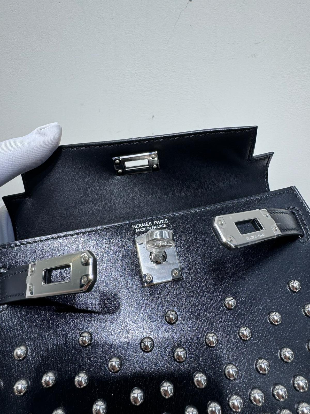 HERMES Box Studded Clouté Mini Kelly Sellier 20 Black - Image 3
