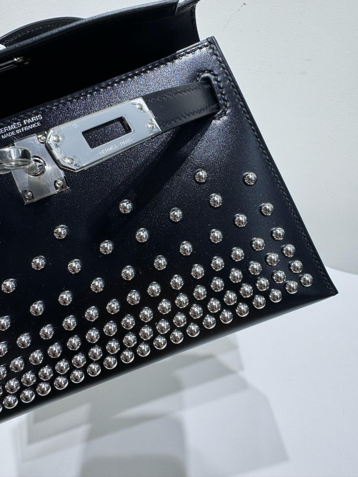 HERMES Box Studded Clouté Mini Kelly Sellier 20 Black - Image 4