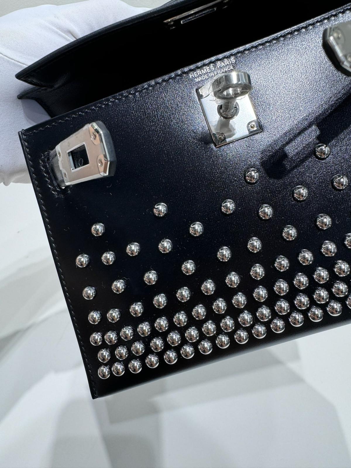 HERMES Box Studded Clouté Mini Kelly Sellier 20 Black - Image 6