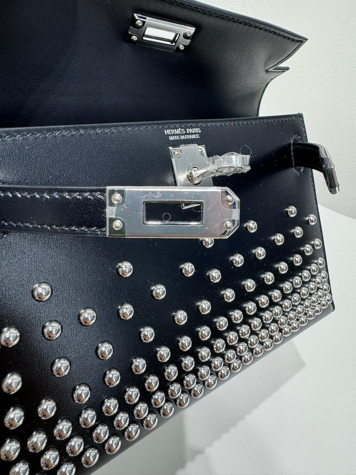 HERMES Box Studded Clouté Mini Kelly Sellier 20 Black - Image 7