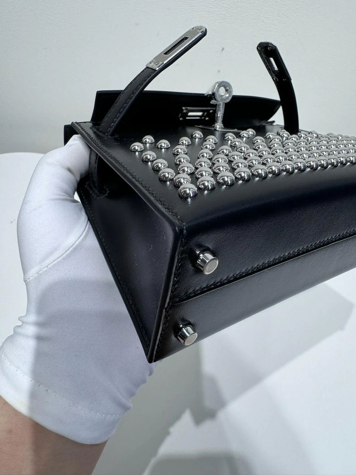 HERMES Box Studded Clouté Mini Kelly Sellier 20 Black - Image 9
