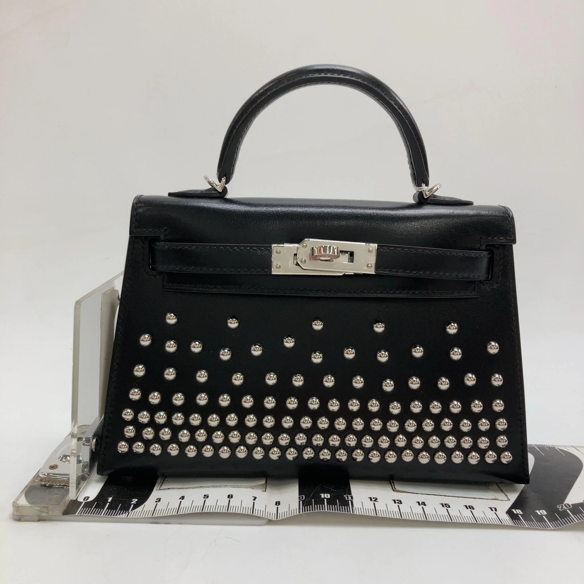 HERMÈS CLOUTÉ MINI KELLY 20 STUDDED BLACK BOX PALLADIUM HARDWARE