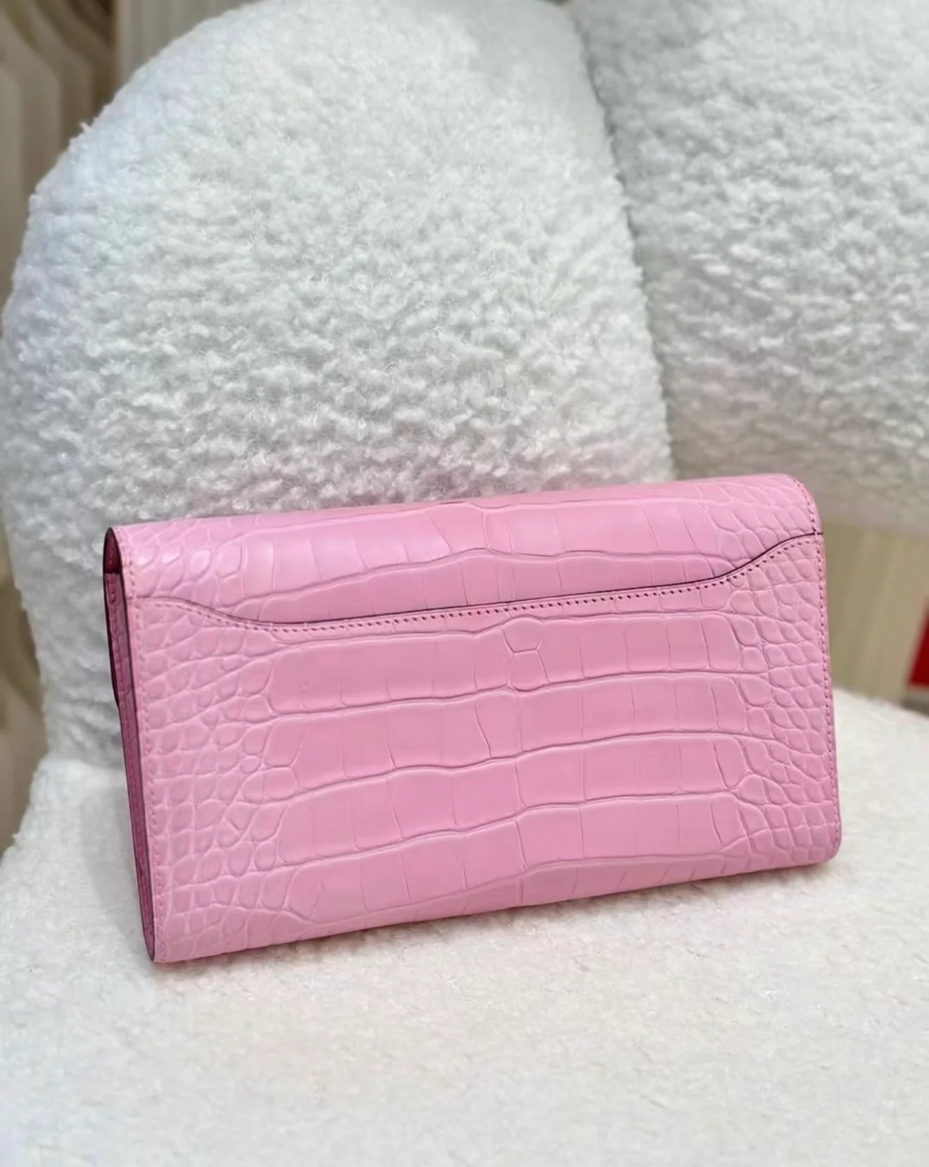 Hermes Constance long wallet pink matte crocodile leather palladium hardware - Image 2