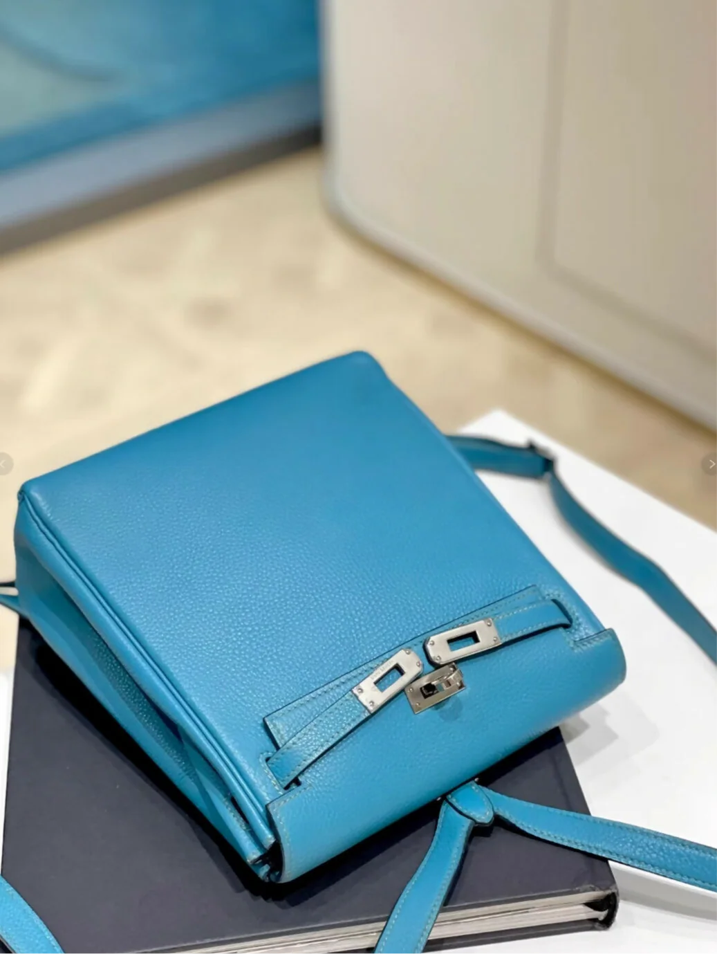 Hermes Kelly Ado Denim Blue Leather Palladium Hardware - Image 3