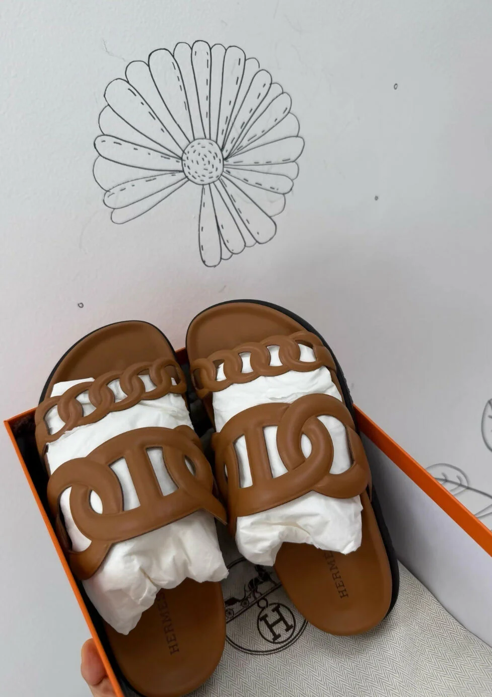 Hermes gold leather sandals - Image 2