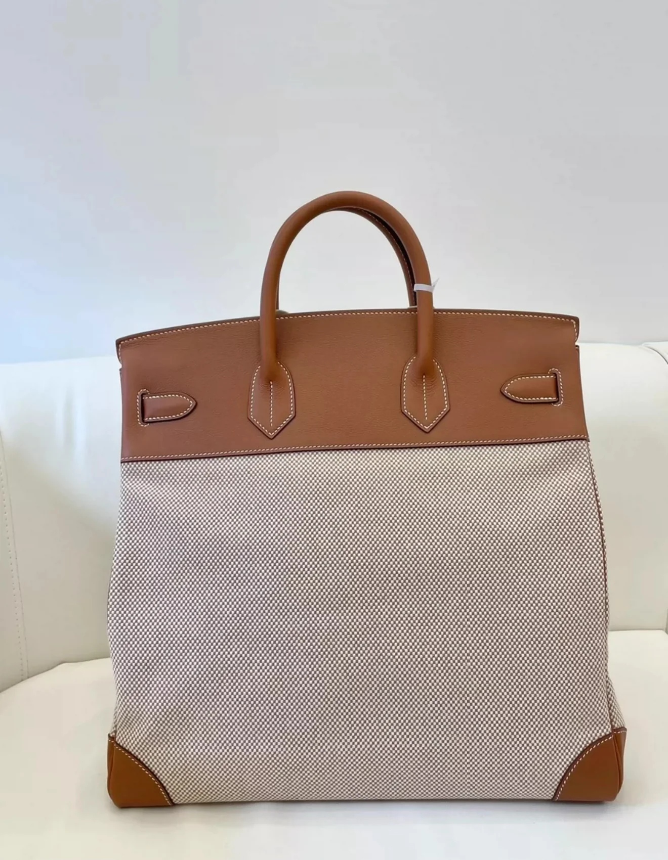 HERMES HAC BIRKIN 40 GOLD EVERCOLOR LEATHER & CRISS VIKING CANVAS WITH PALLADIUM HARDWARE - Image 2