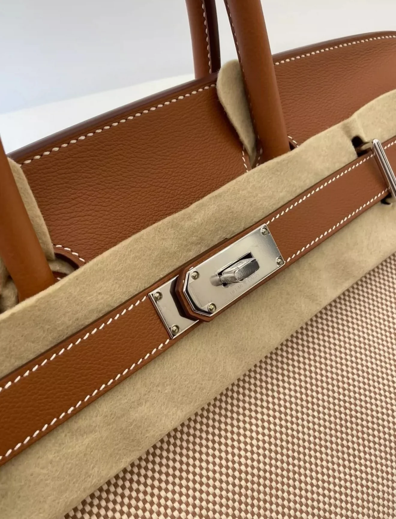 HERMES HAC BIRKIN 40 GOLD EVERCOLOR LEATHER & CRISS VIKING CANVAS WITH PALLADIUM HARDWARE - Image 3