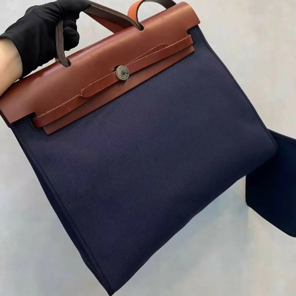 Hermes Blue/Brown Canvas and Leather Herbag Zip 39 Bag - Image 2