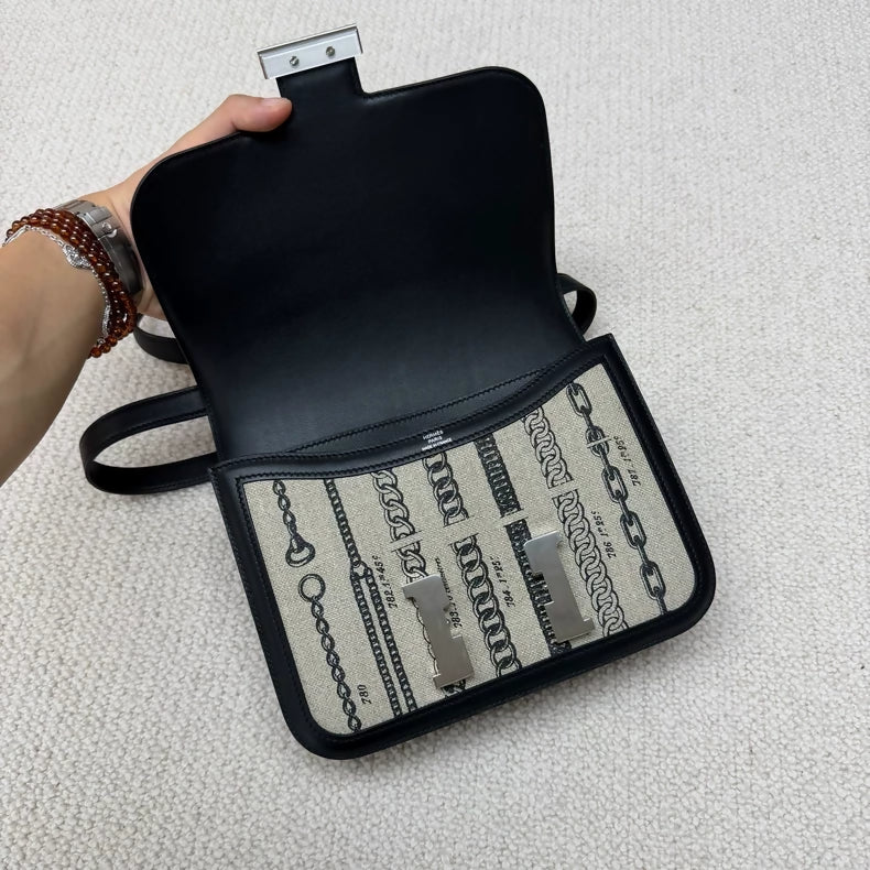 Hermès Constance 24 black leather & grey canvas palladium hardware - Image 3