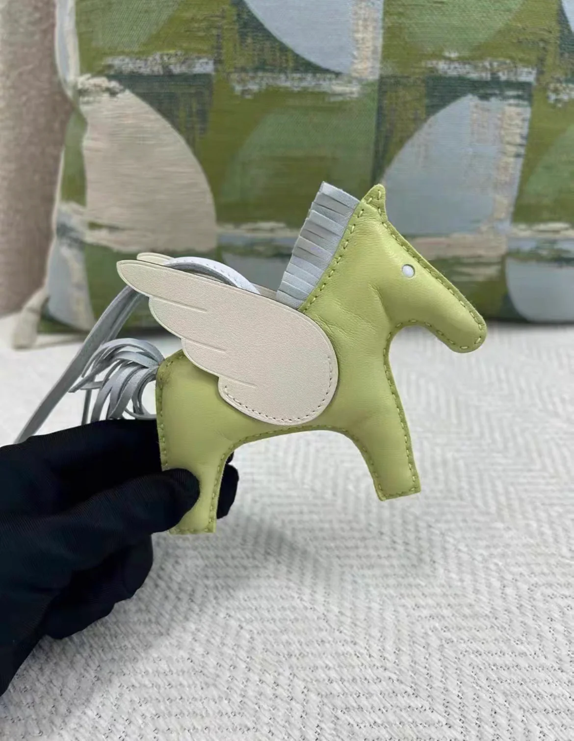 Hermès Jaune Bourgeon, Bleu Brume, Nata Pegasus Horse Rodeo Bag Charm PM Milo Lambskin - Image 3
