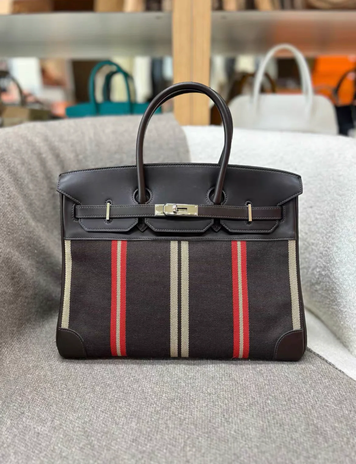 HERMÈS JUMPING BIRKIN 35 MULTICOLOR CANVAS AND EBENE BOX PALLADIUM HARDWARE - Image 2