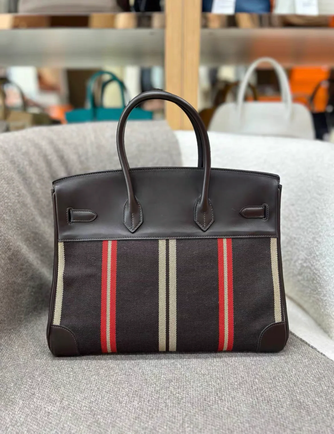 HERMÈS JUMPING BIRKIN 35 MULTICOLOR CANVAS AND EBENE BOX PALLADIUM HARDWARE - Image 3