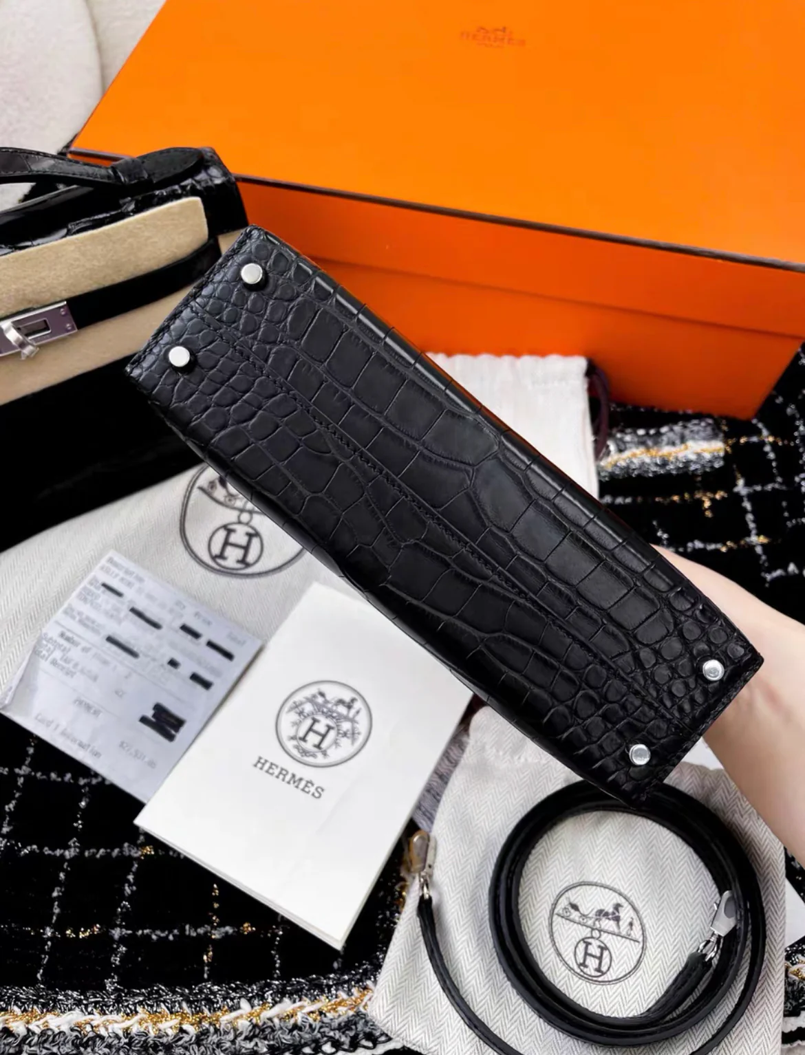 HERMES KELLY 20 MINI SELLIER NOIR BLACK ALLIGATOR MAT MATTE PALLADIUM HARDWARE - Image 7