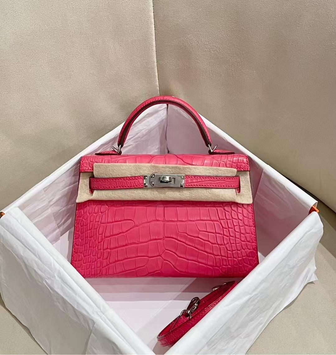 Hermès Kelly 20 Rose Matt Alligator Palladium Hardware - Image 2