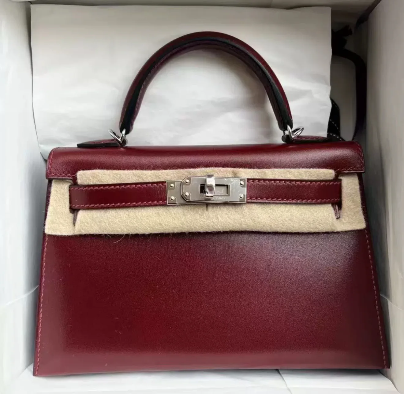Hermes Kelly 20 Rouge H Box Leather Palladium Hardware