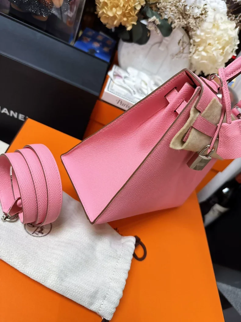 Hermes Kelly 25 bag Pink Epsom leather palladium hardware - Image 3