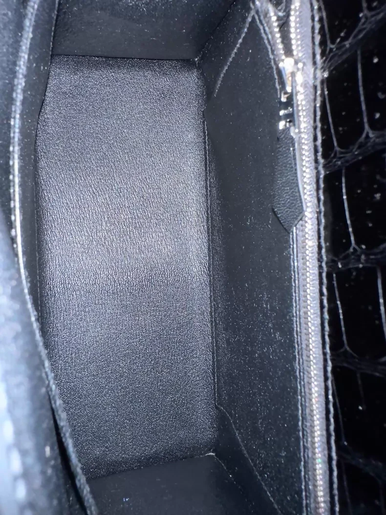 Hermes Kelly 25 black shiny crocodile leather palladium hardware - Image 2