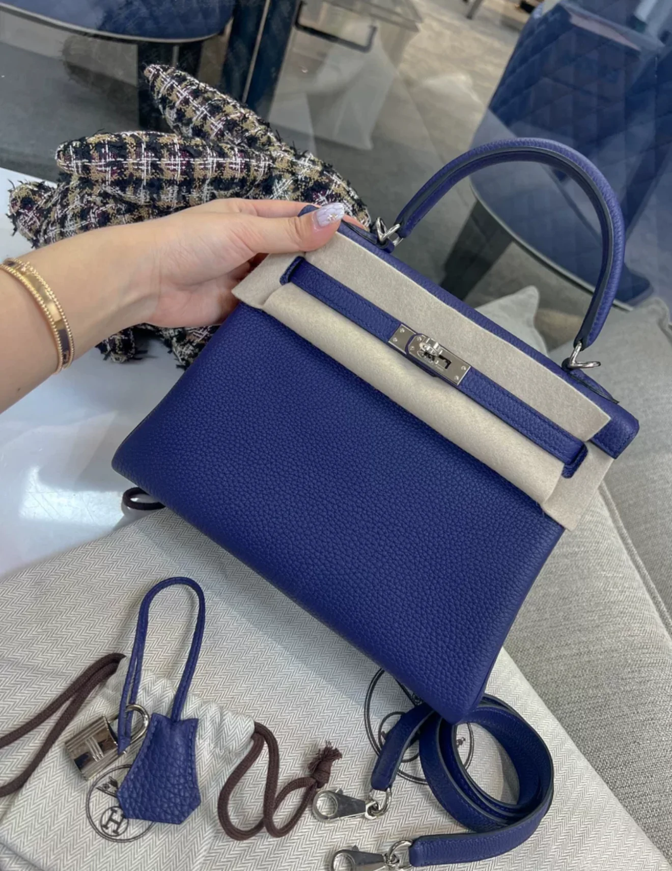 Hermes Kelly 25 Blue Navy Togo Leather Palladium Hardware