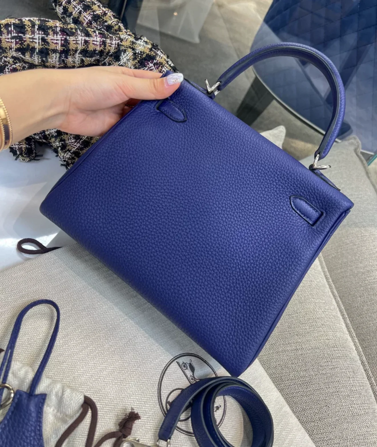 Hermes Kelly 25 Blue Navy Togo Leather Palladium Hardware - Image 5