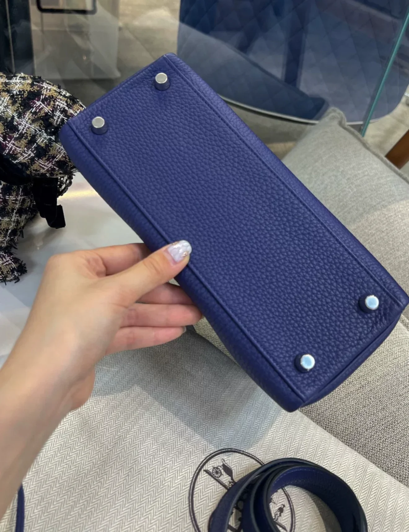 Hermes Kelly 25 Blue Navy Togo Leather Palladium Hardware - Image 6
