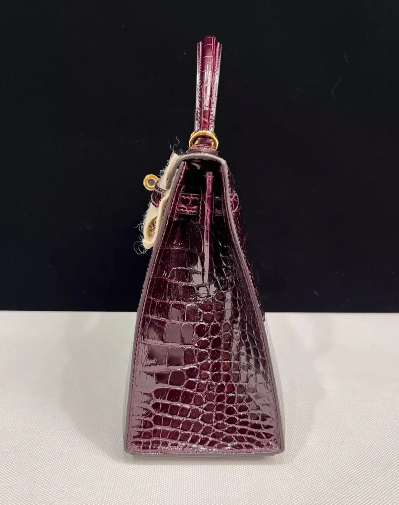 HERMES Kelly 25 Bordeaux Shiny Crocodile Leather gold hardware - Image 5