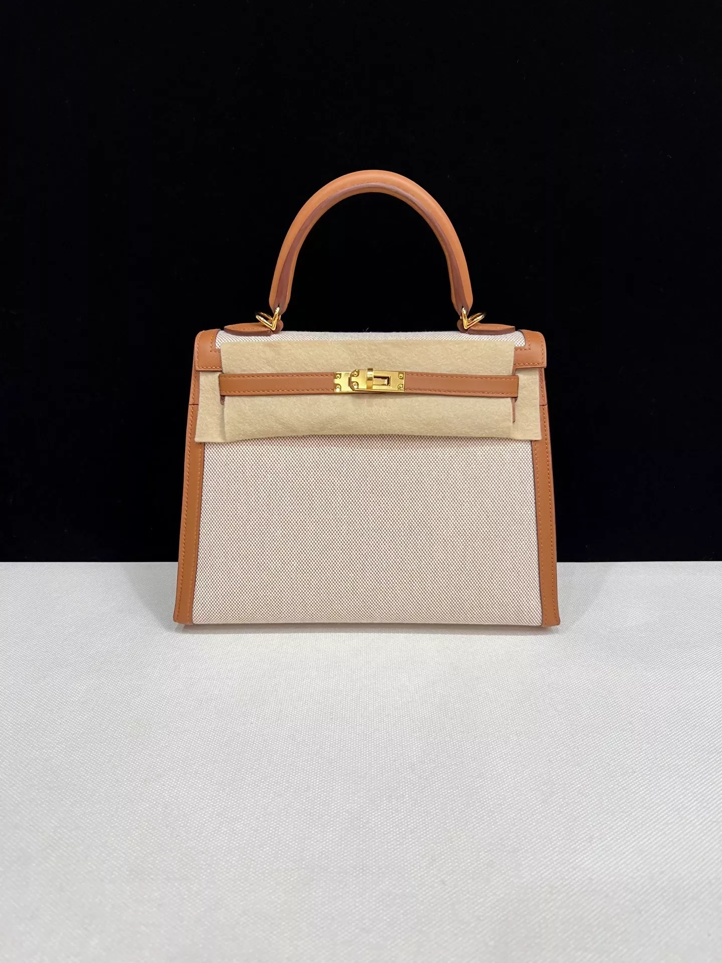 Hermes Kelly 25 Canvas with gold/brown swift leather and gold hardware - Image 2