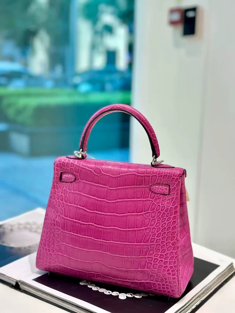 Hermes Kelly 25 J5 rose Scheherazade matte alligator palladium hardware - Image 3