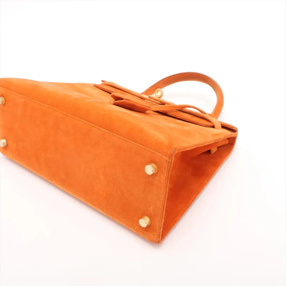 Hermes Kelly 25 Orange Doblis Suede Leather Gold Hardware - Image 15