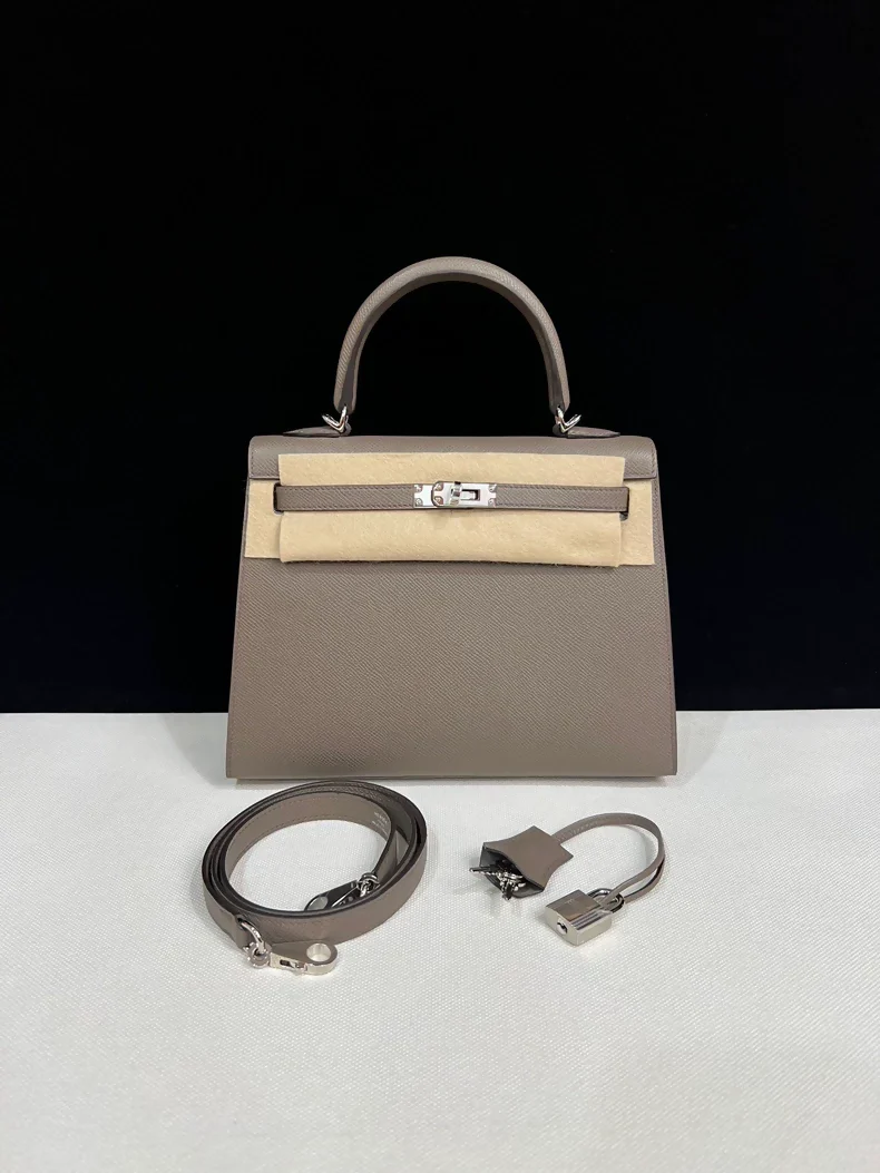 Hermes Kelly 25 Grid Etain Epsom Leather Palladium Hardware