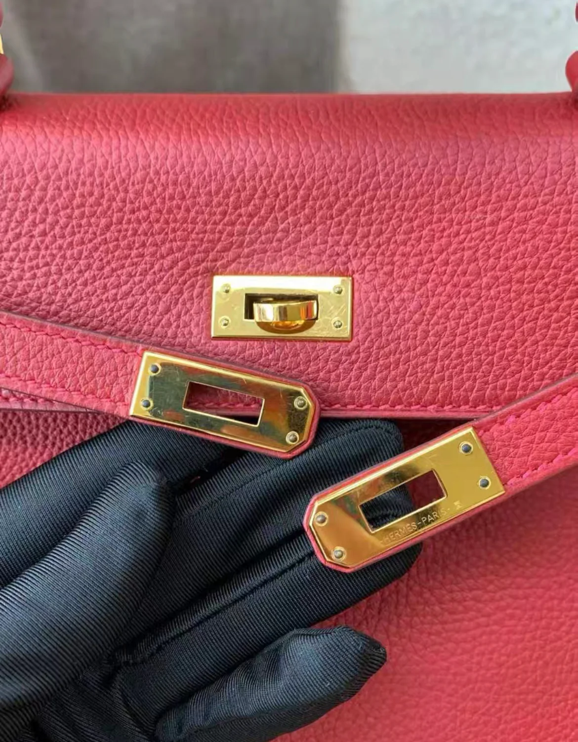 HERMES KELLY 25 RETOURNE ROUGE VIF TOGO GOLD HARDWARE - Image 8