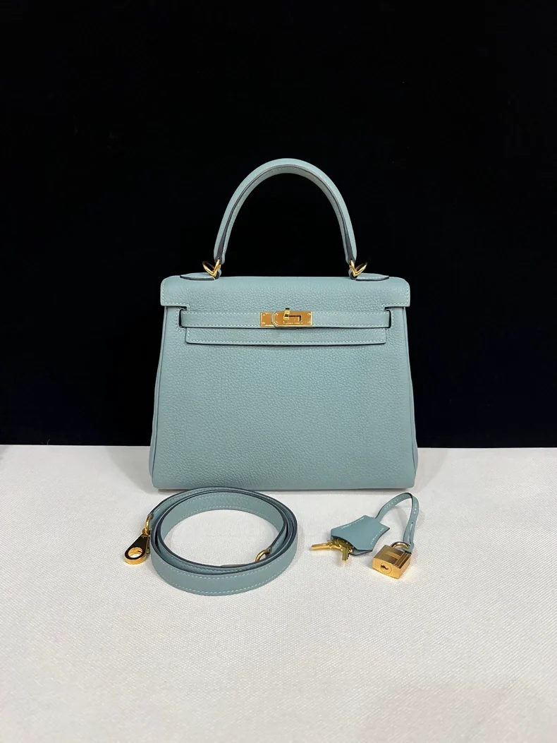 Hermes Kelly 25sky blue leather with gold hardware