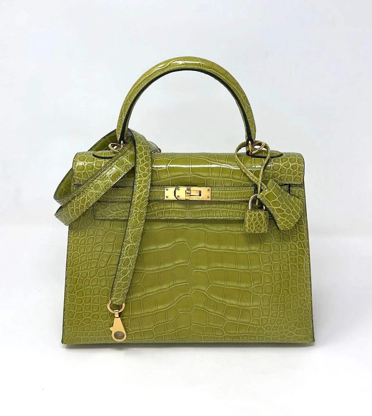 Hermes Kelly 25 “Vert Anis” Shiny Crocodile Leather Gold Hardware