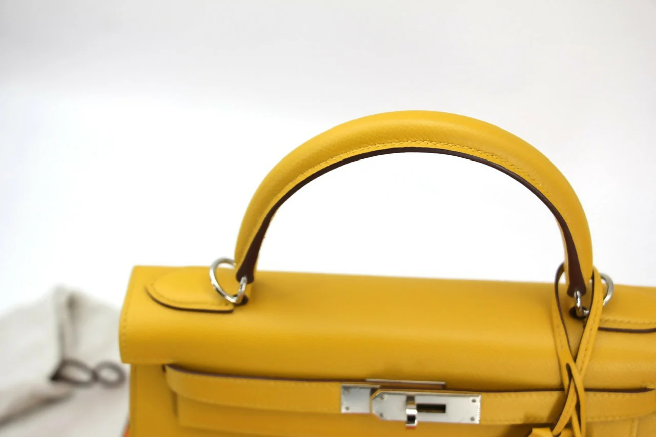 Hermes Kelly 28 Jaune Ambre Epsom Leather Palladium Hardware - Image 4