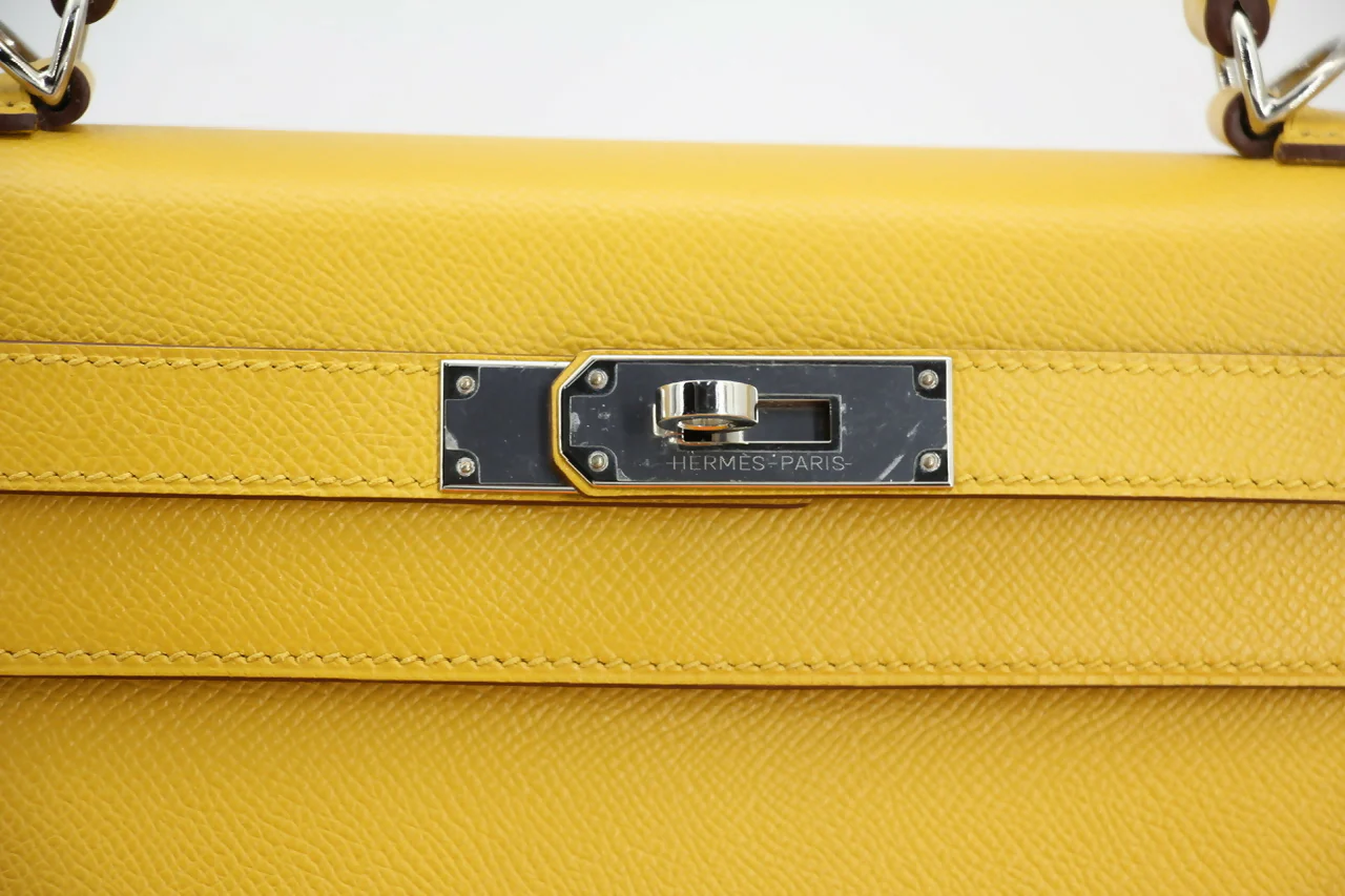 Hermes Kelly 28 Jaune Ambre Epsom Leather Palladium Hardware - Image 5
