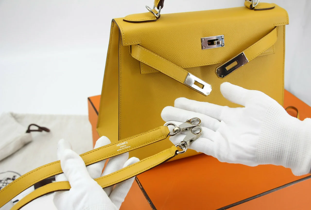 Hermes Kelly 28 Jaune Ambre Epsom Leather Palladium Hardware - Image 7