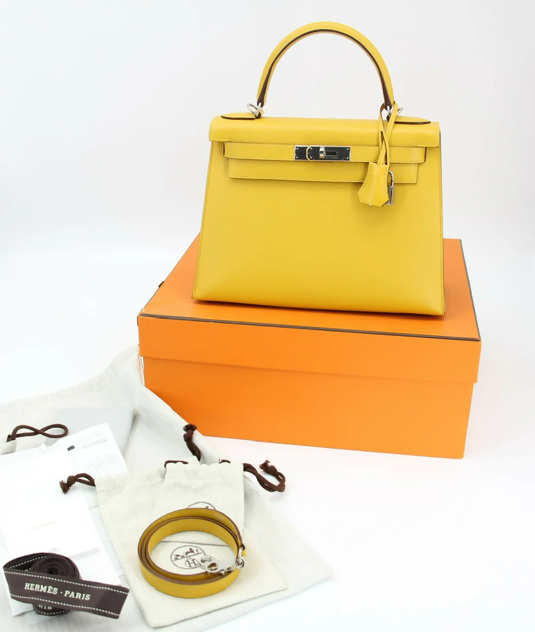 Hermes Kelly 28 Jaune Ambre Epsom Leather Palladium Hardware - Image 9