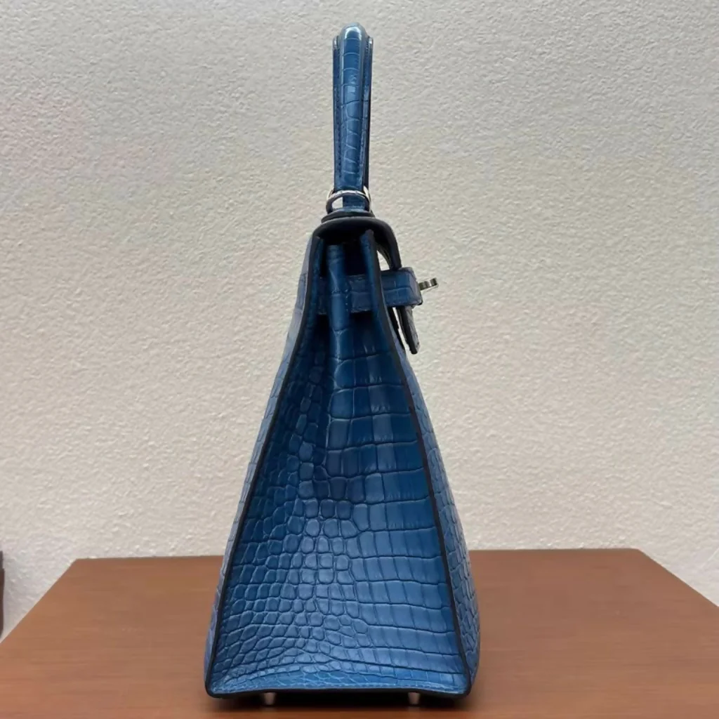 Hermès Kelly 28 Blue Izmir Matte crocodile Leather Palladium Hardware - Image 4