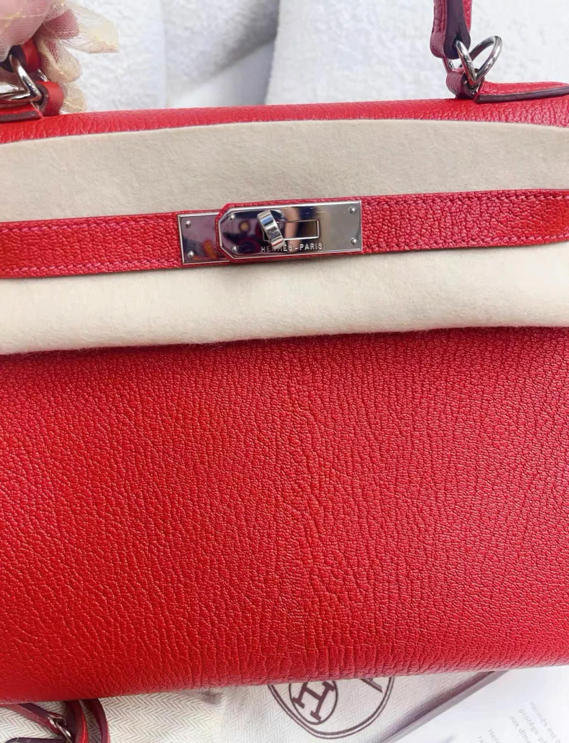 Hermes Kelly 28 Red Togo Leather Palladium Hardware - Image 3