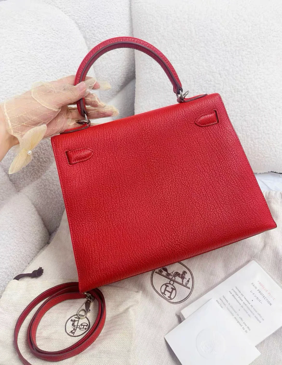 Hermes Kelly 28 Red Togo Leather Palladium Hardware - Image 4