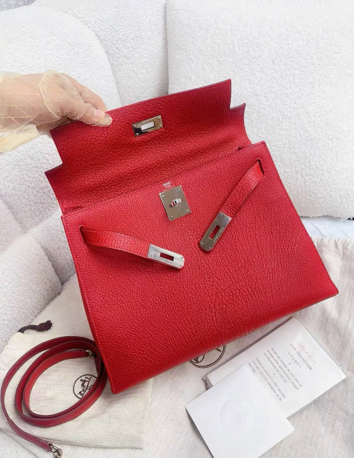 Hermes Kelly 28 Red Togo Leather Palladium Hardware - Image 5