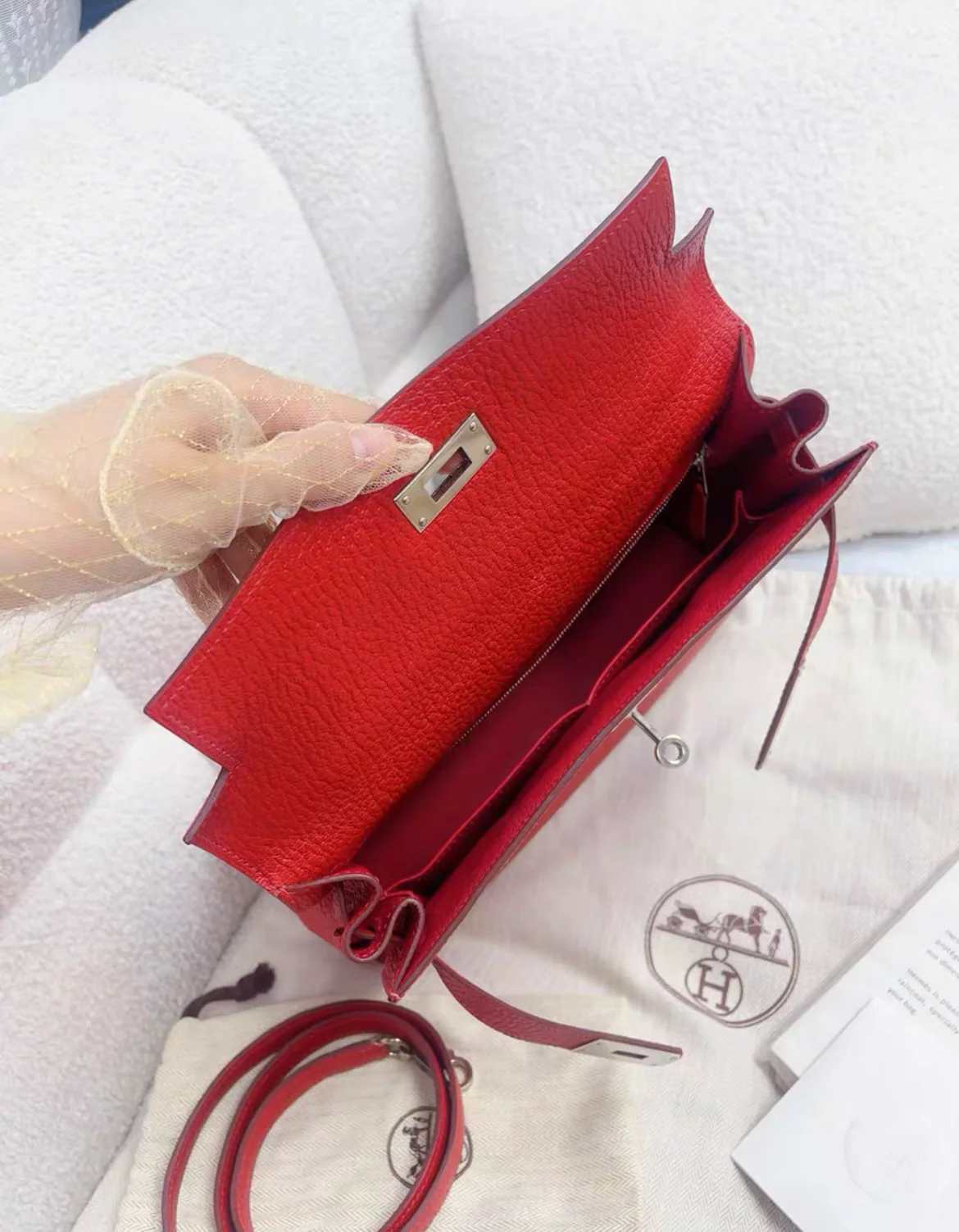 Hermes Kelly 28 Red Togo Leather Palladium Hardware - Image 7