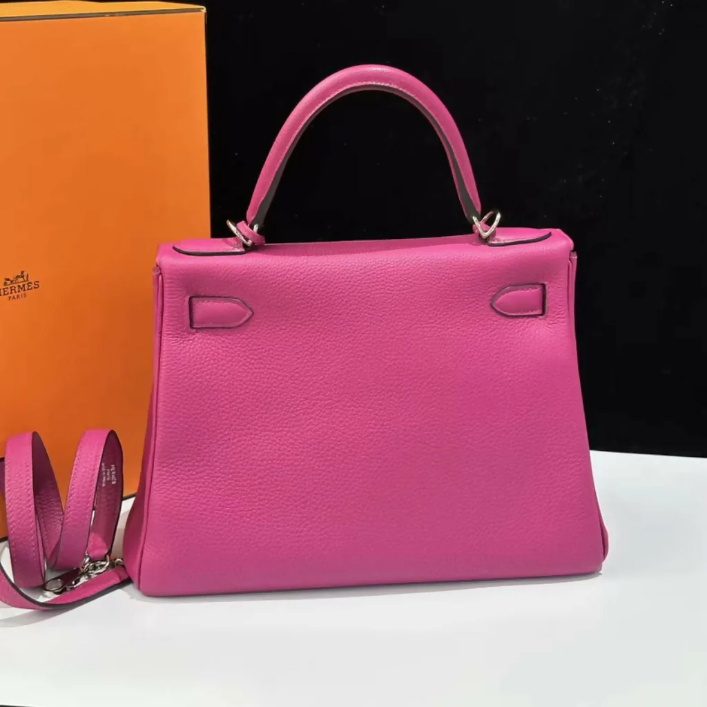 Hermes Kelly 28 Rose Pourpre Pink Purple Togo Leather Palladium Hardware - Image 3