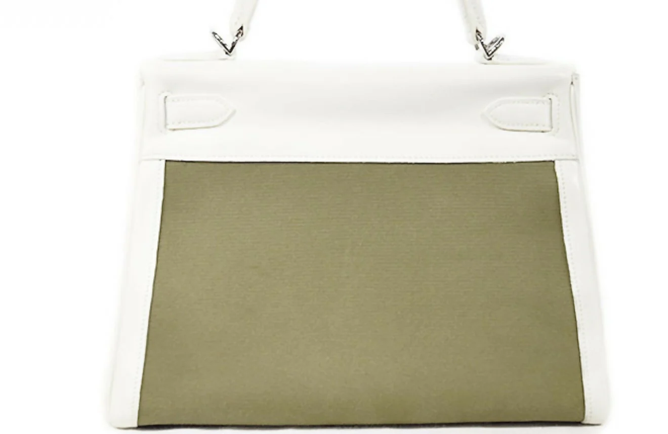 Hermes Kelly 28 white leather with green fabrics Phw - Image 2