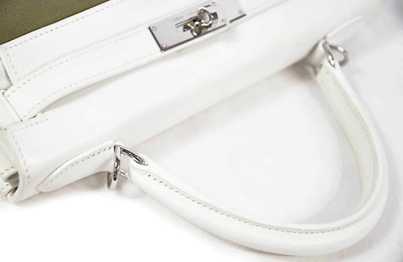 Hermes Kelly 28 white leather with green fabrics Phw - Image 5